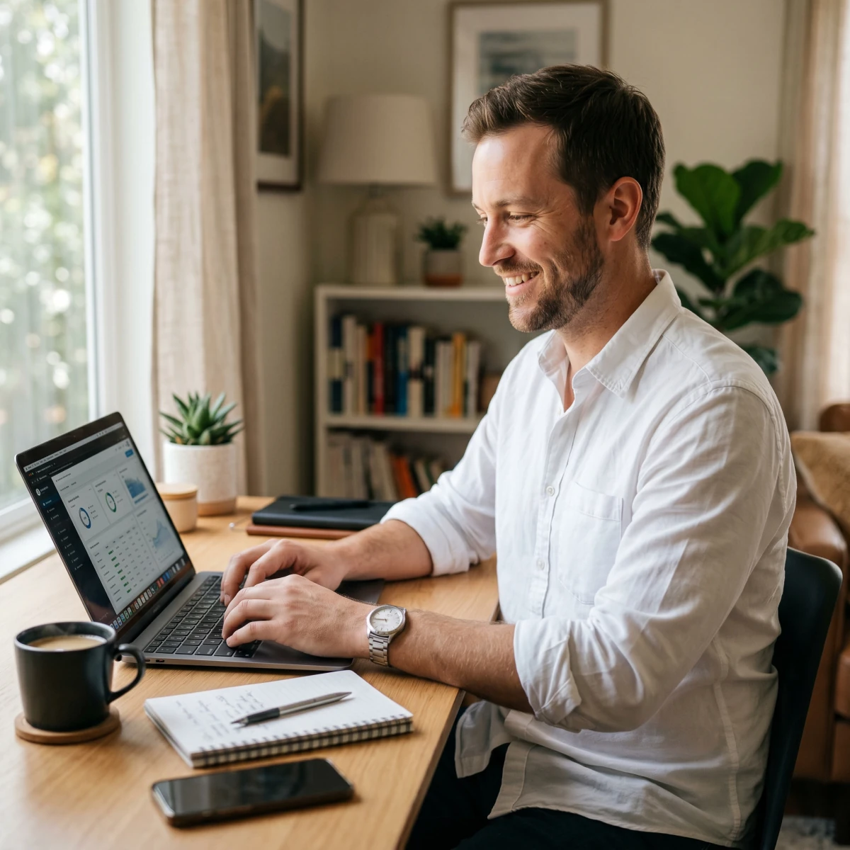 Manager using laptop in home office