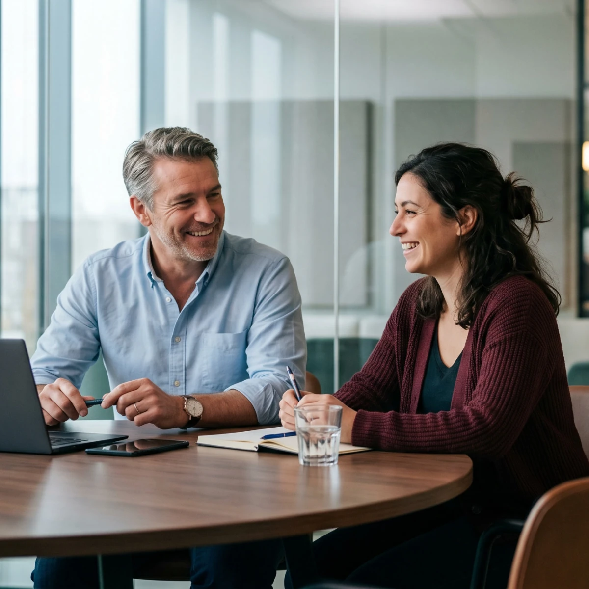 Manager and employee meeting in conference room