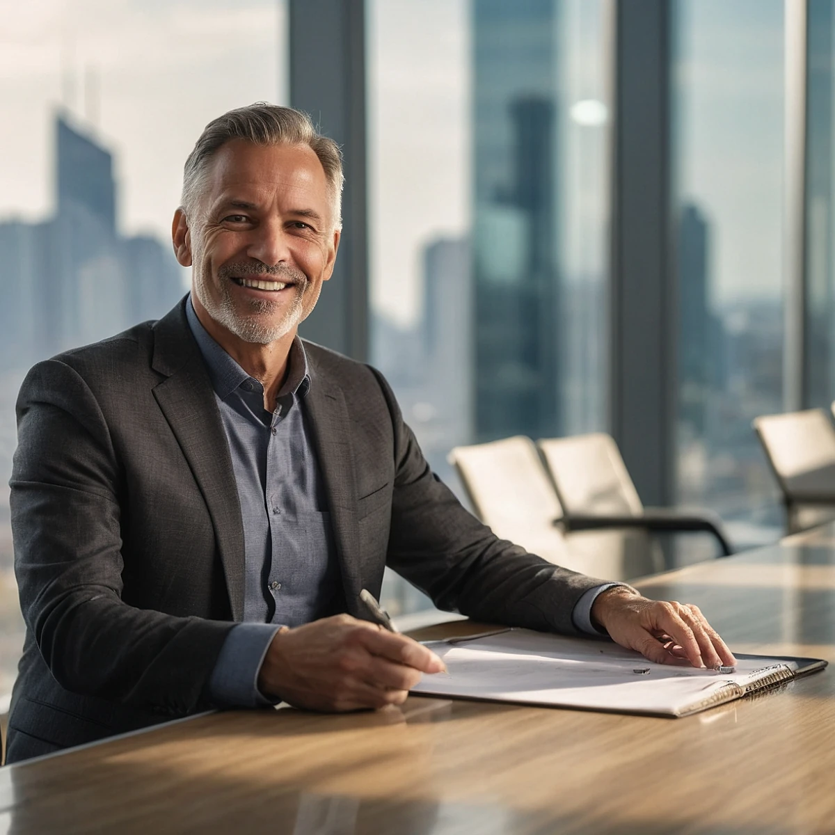 CEO signing document in conference room