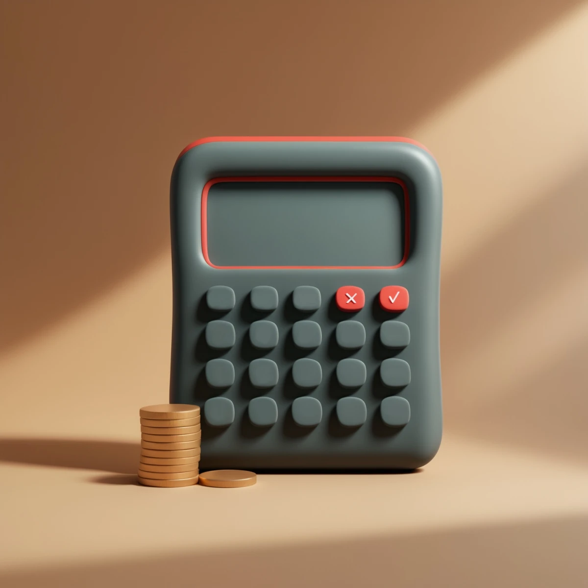 A calculator and coins representing how workers' compensation premium is calculated